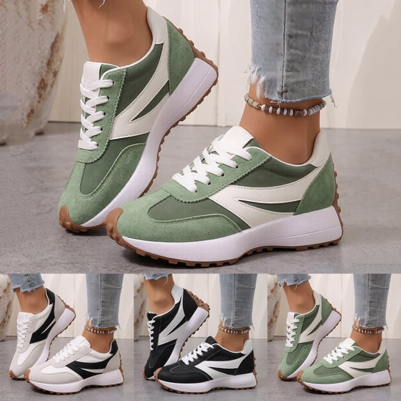 Pandaie Women’s Retro Sneakers Lace up Chunky Platform Heel Gym Sneaker Lightweight Casual Walking Tennis Shoes with Non Slip Rubber Sole Size 6‑9.5