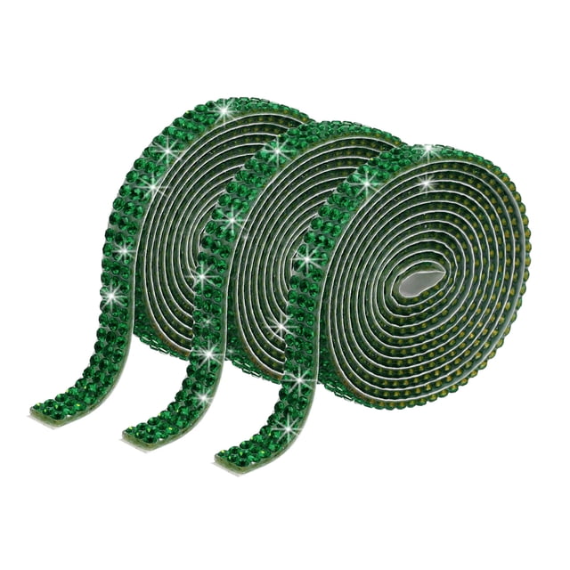 Unique Bargains 3 Roll 0.3 Inch 3 Yards Self Adhesive Crystal Rhinestone Diamond Ribbon for Arts & Crafts Project Wedding Dark Green