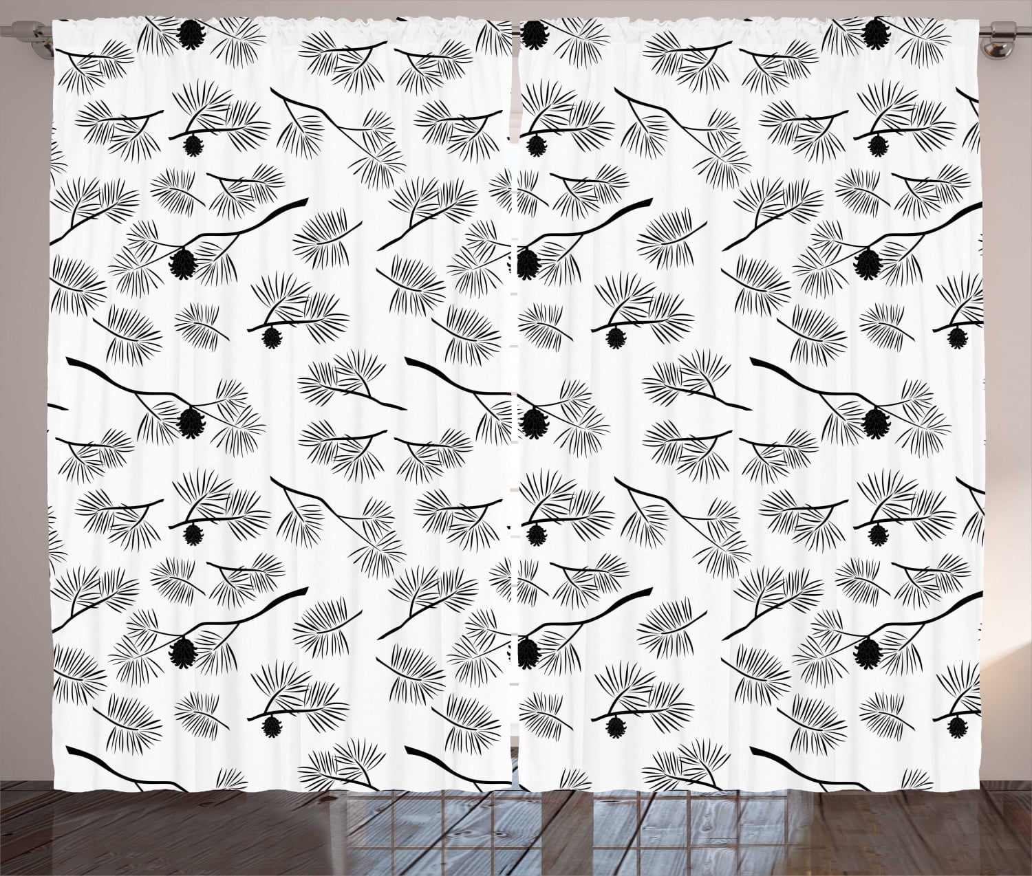 Pine Cone Curtains 2 Panels Set Tree Branches Fir Leaves Needle
