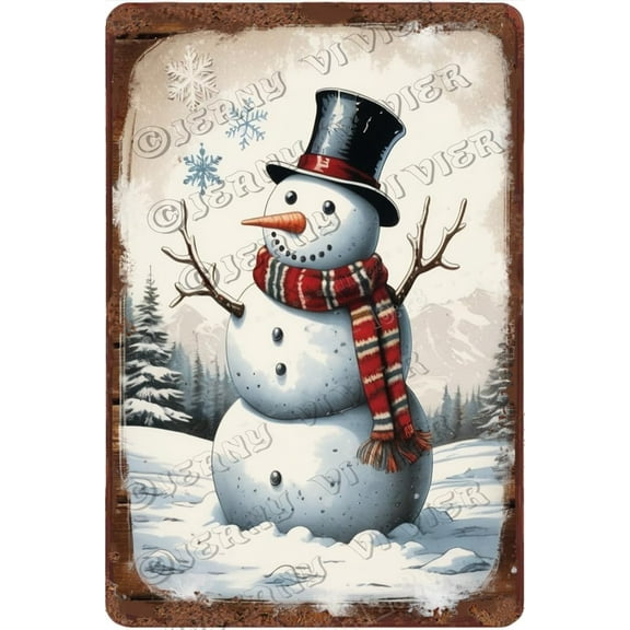 Winter Snowman Vintage Metal Sign Shabby Chic Country Xmas Decor Outdoor Yard Sign Rustic Farmhouse Decor Retro Aluminum Sign for Home Office Wall Decor 12x8 inches