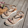 thumbnail image 4 of Platform Espadrilles for Women Bohemia Beaded Sandals Open Toe Wedges Heels Trendy Elastic Band Slingback Beach Shoes Brown Size 9, 4 of 6