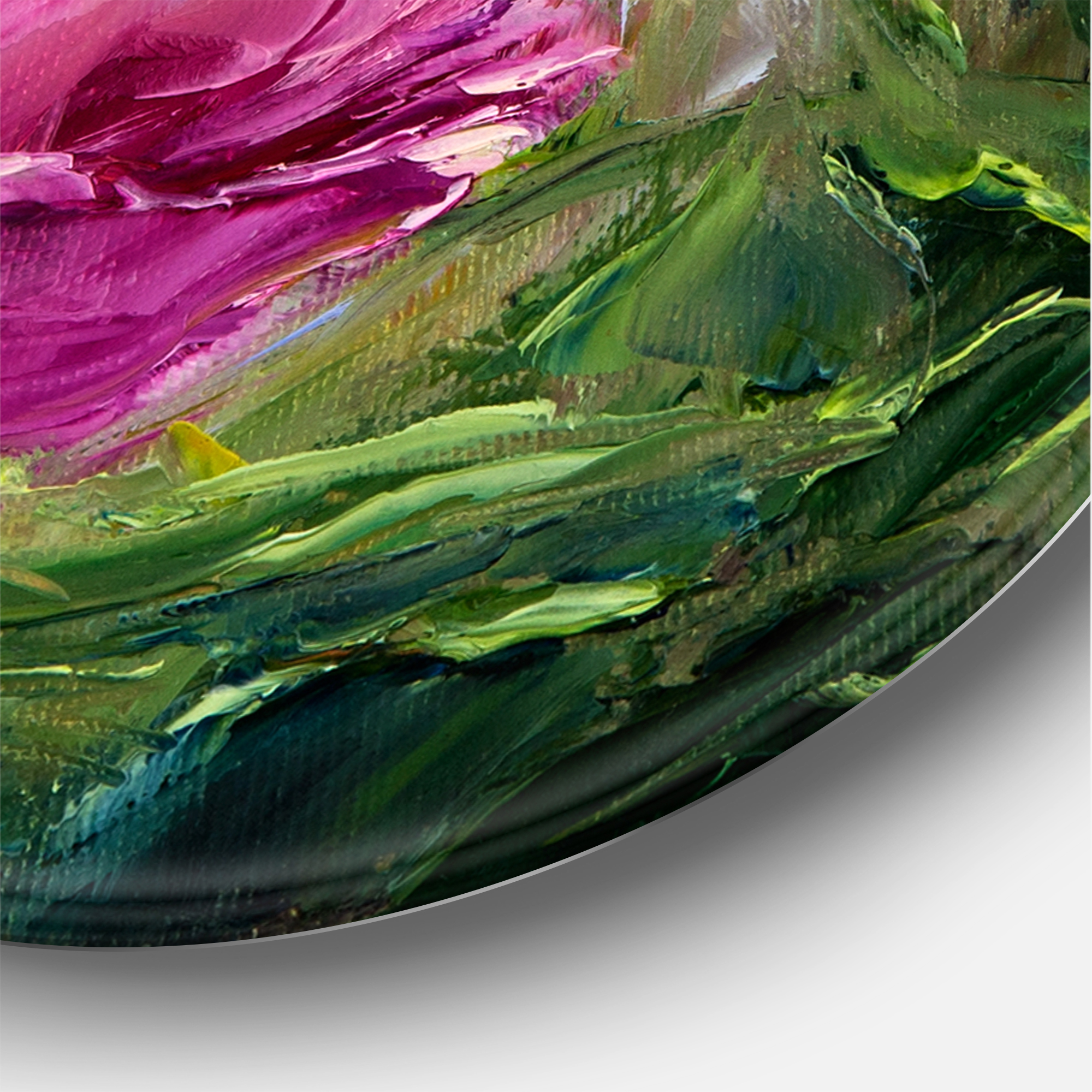 Designart 'Abstract Pink Peonies' Traditional Circle Metal Wall Art 23x23 - Disc of 23