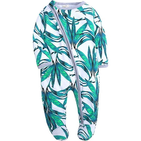 

QWZNDZGR Baby Girls Long Sleeve Footies Zipper Romper Flower Pajama Infant Bosyduit Jumpsuit