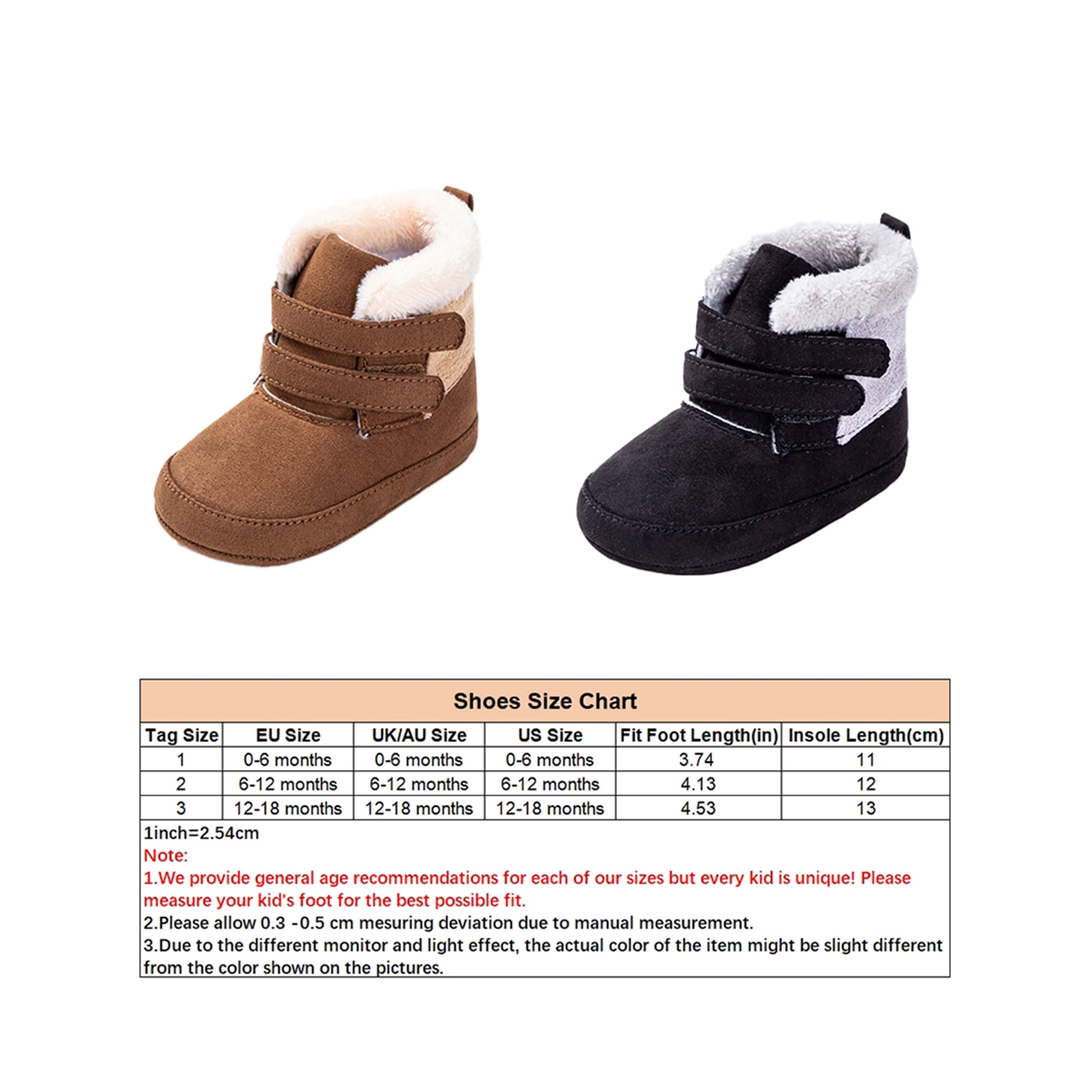 Woobling Infant Snow Boots Plush Lined Winter Boot Magic Tape Crib Shoes Lightweight Warm Booties Baby Soft Sole First Walkers Black 0 6 Months Black