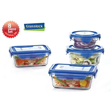 Glasslock Blue Lid Anti Spill Airtight Oven Safe Food Storage 4 Container Set