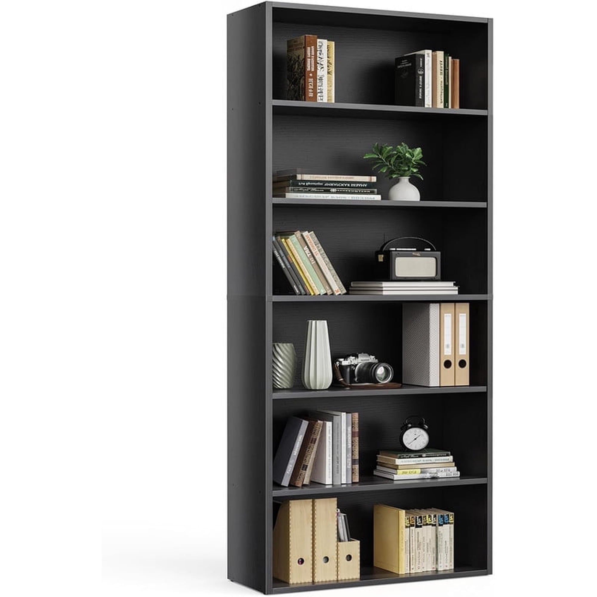 Simenmax 6-Tier Bookshelf, 53" Tall Floor-Standing Bookcase Display Storage Shelves for Home Office, Living Room, Bedroom, Black