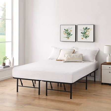 MAINSTAYS 14″ HIGH QUAD FOLD STEEL PLATFORM BED FRAME, QUEEN