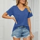 thumbnail image 2 of Camiseta de mujer de manga corta con cuello en V, Color puro, informal, para ir de compras al trabajo diario, 2 of 6