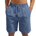 thumbnail image 2 of Linen Shorts for Men Summer Casual Elastic Waist Wide Straight Leg Loose Fit Lightweight Beach Shorts with Pockets, 2 of 6