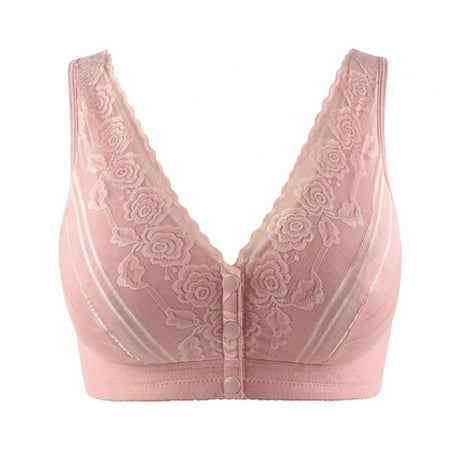 

BIZIZA Bras for Women Front Closure Floral Lace Push Up Bras Soft Bra for Women Pink 100