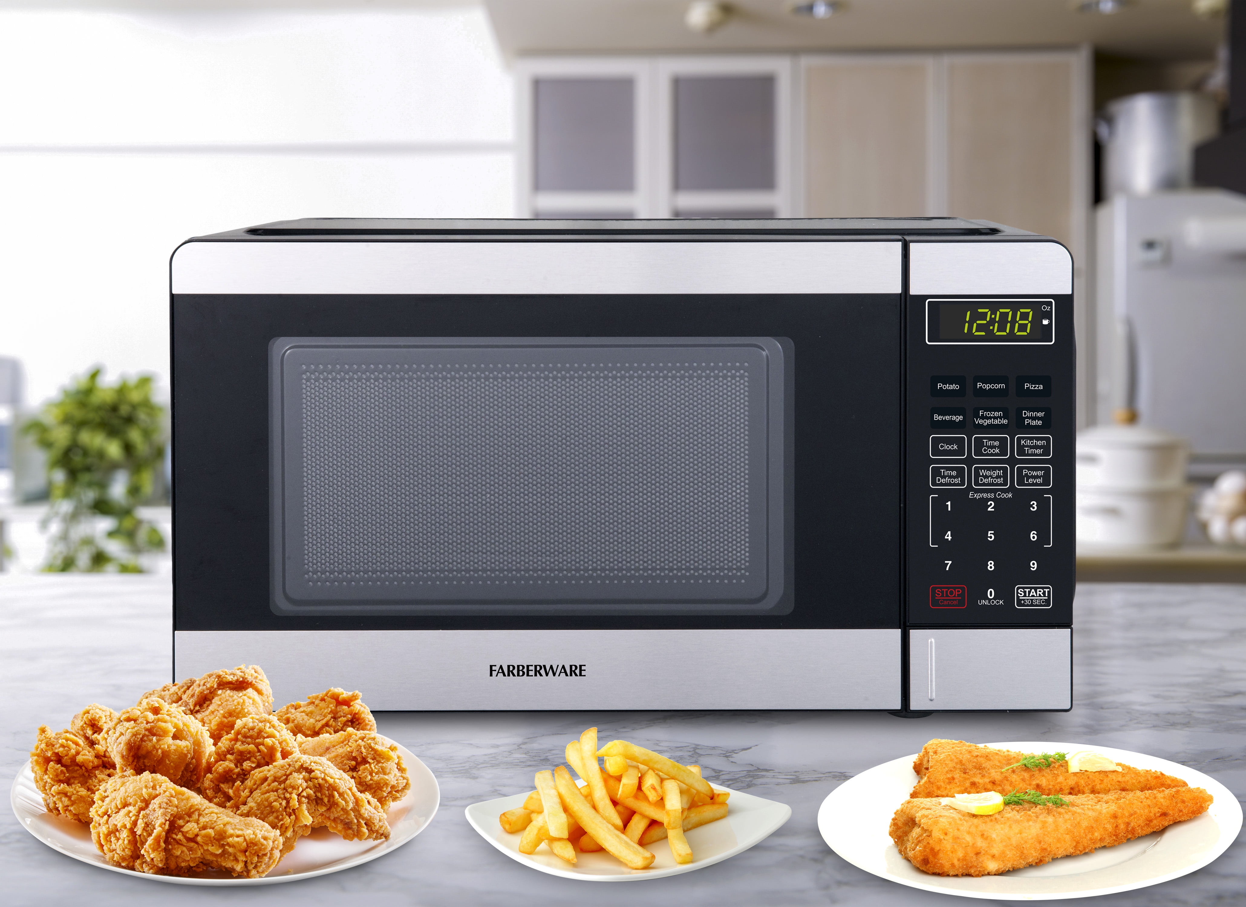 Farberware 0.7 cu ft Microwave Oven, 700W Compact Microwave Oven with Smart Sensor, Stainless Steel