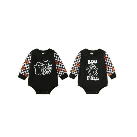 

Xiaoluokaixin Newborn Infant Baby Girls Boys Halloween Romper Bodysuit Long Sleeve Round Neck Pumpkin Print Jumpsuit 0-24M