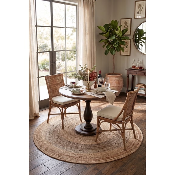 Harlow Hill Cora 4' Round Brown/Gray Striped Hand Braided Reversible Jute Indoor Area Rug