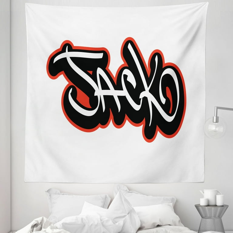 Jack Tapestry Graffiti Font Style Male Name Hip hop Design Urban Modern Typography Fabric Wall Hanging Decor for Bedroom Living Room Dorm 5 Sizes Vermilion White by Ambesonne Walmart