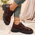 thumbnail image 3 of HEWUQI Oxford Shoes for Women Lace up Platform Wingtip Patent Leather Chunky Low Heels Round Toe Casual Work Vintage Dress Pumps Brown Size 9.5, 3 of 5
