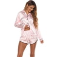 thumbnail image 2 of 2pcs Womens Silk Satin Pajamas Set Button down Floral Pattern Long Sleeve Sleepwear + Short Pants Set Nightwear, 2 of 6