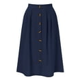 thumbnail image 4 of TTUHYWXI Midi Skirts for Womens High Elastic Waist Pleated A Line Midi Skirt Casual Button Front Flared Skirts with Pockets (Navy, M), 4 of 4