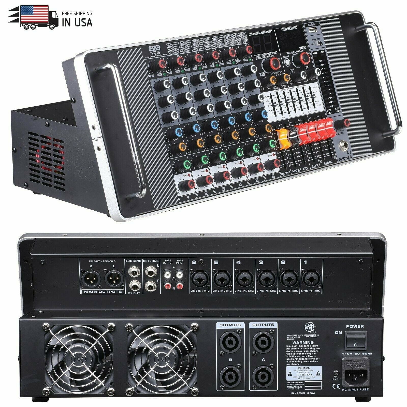EMB TX6P 600W 6 Channel Power Mixer Console w/ DSP Effects, Bluetooth