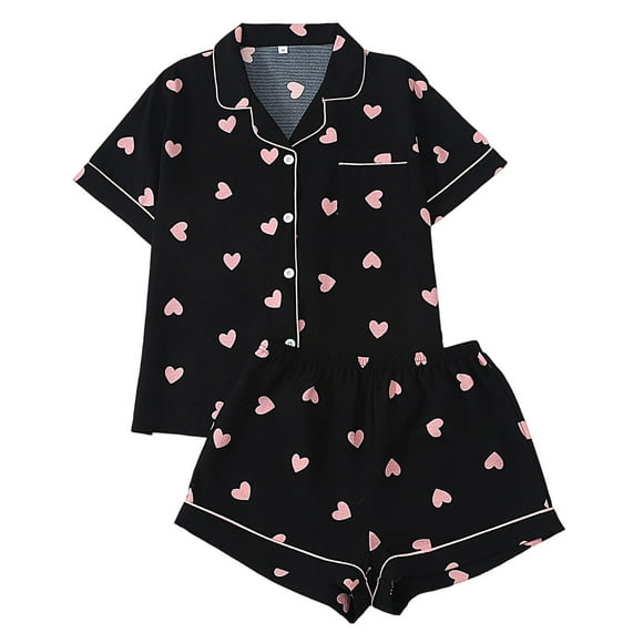 TINZ Women Valentines Pjs Sets 2 Pcs Pijama De Seda Para Mujer Button Down Sleeve Pajama Set Womens Lounge Sets