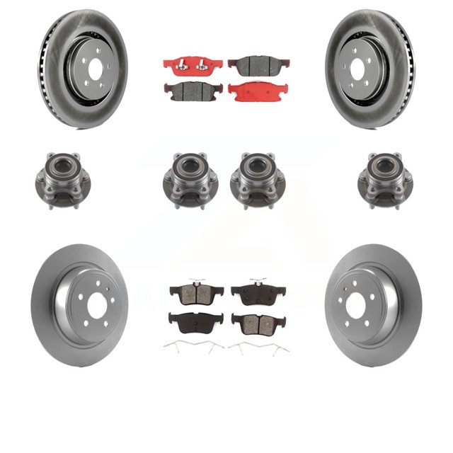 Transit Auto Front Rear Hub Bearing Assembly Coated Disc Brake Rotor and Semi-Metallic Pads Kit (10Pc) for Car 2017 Lincoln MKX AWD with 14mm Wheel Lugs - Left Right Side (Driver Passenger) KBB-113864