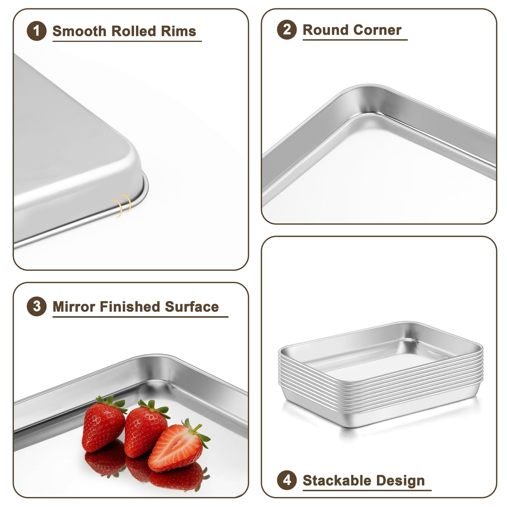 Stainless Steel Baking Sheet Pan Set 6 Count 9.3" x 7" x 1" Multi-Use Bakeware