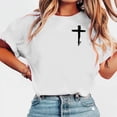 thumbnail image 2 of Sexlip Womens Short Sleeve T Shirt Cross Print Crew Neck Design Soft Fabric Relaxed Silhouette for Outdoor Relaxation White M, 2 of 5