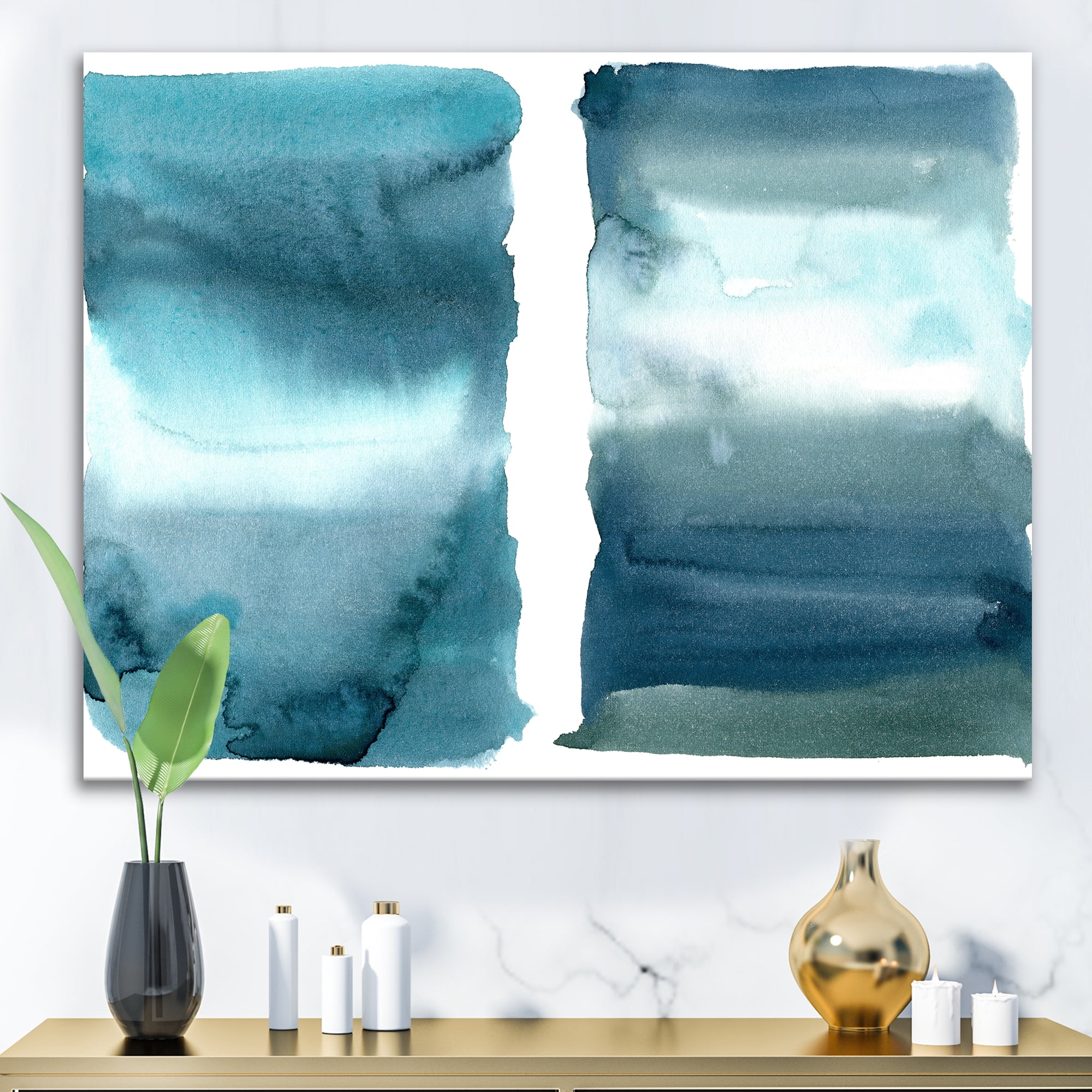 Designart ' Abstract Impression Ocean Blue Aquatic I ' Modern Canvas Wall Art Print