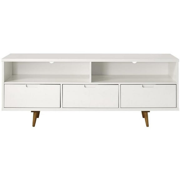 Pemberly Row 58" 3 Drawer Solid Wood TV Stand with 2-Cubbies in White