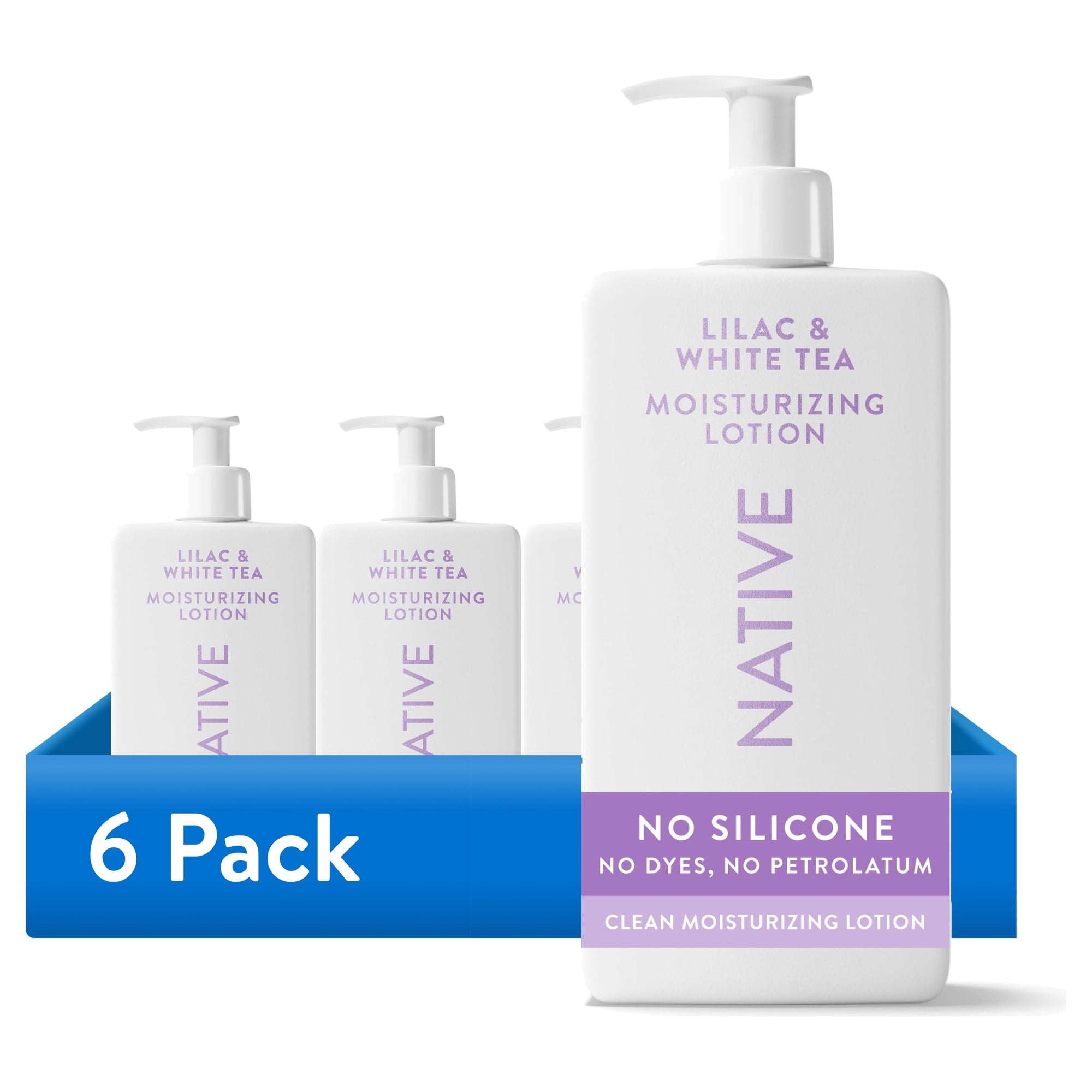 (6 pack) Native Moisturizing Hand & Body Lotion, for Women and Men, Lilac & White Tea, 16.5 fl oz