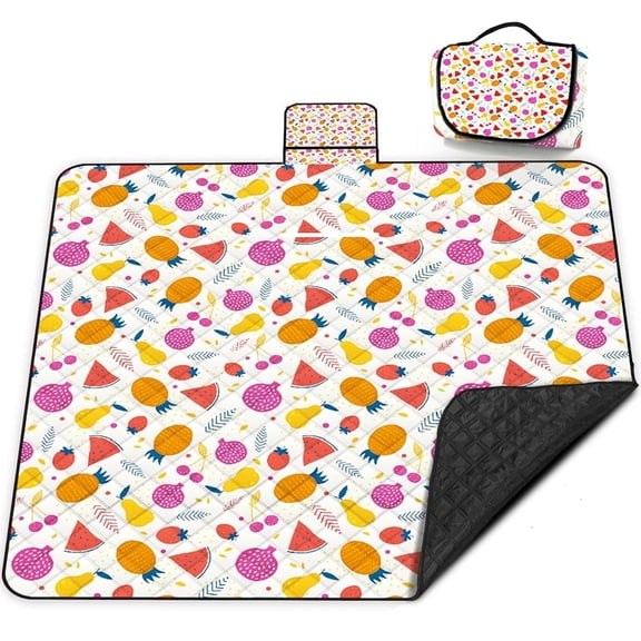 Poedist Extra Picnic Blanket Waterproof,80"x 80"Foldable Machine Washable Beach Blanket,Outdoor Blanket for 6-8 Adults,Suitable for Indoor Crawling,Park Beach,Camping,Hiking,Fruit