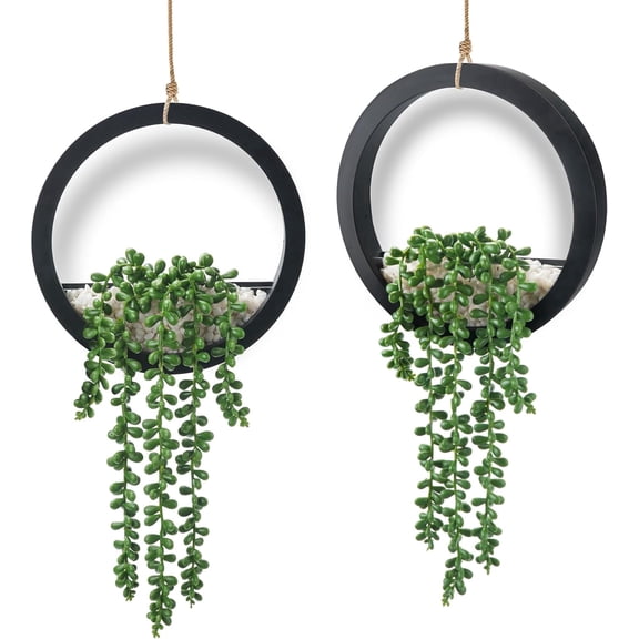 2 Pack Fake Plants Hanging Artificial Succulents Plants in Black Pots for Living Room Bathroom Accessories Boho Farmhouse Wall Decor