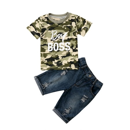 

Toddler Kids Baby Boys Clothes Camo Tops T shirt Denim Pants Jeans Outfits Set