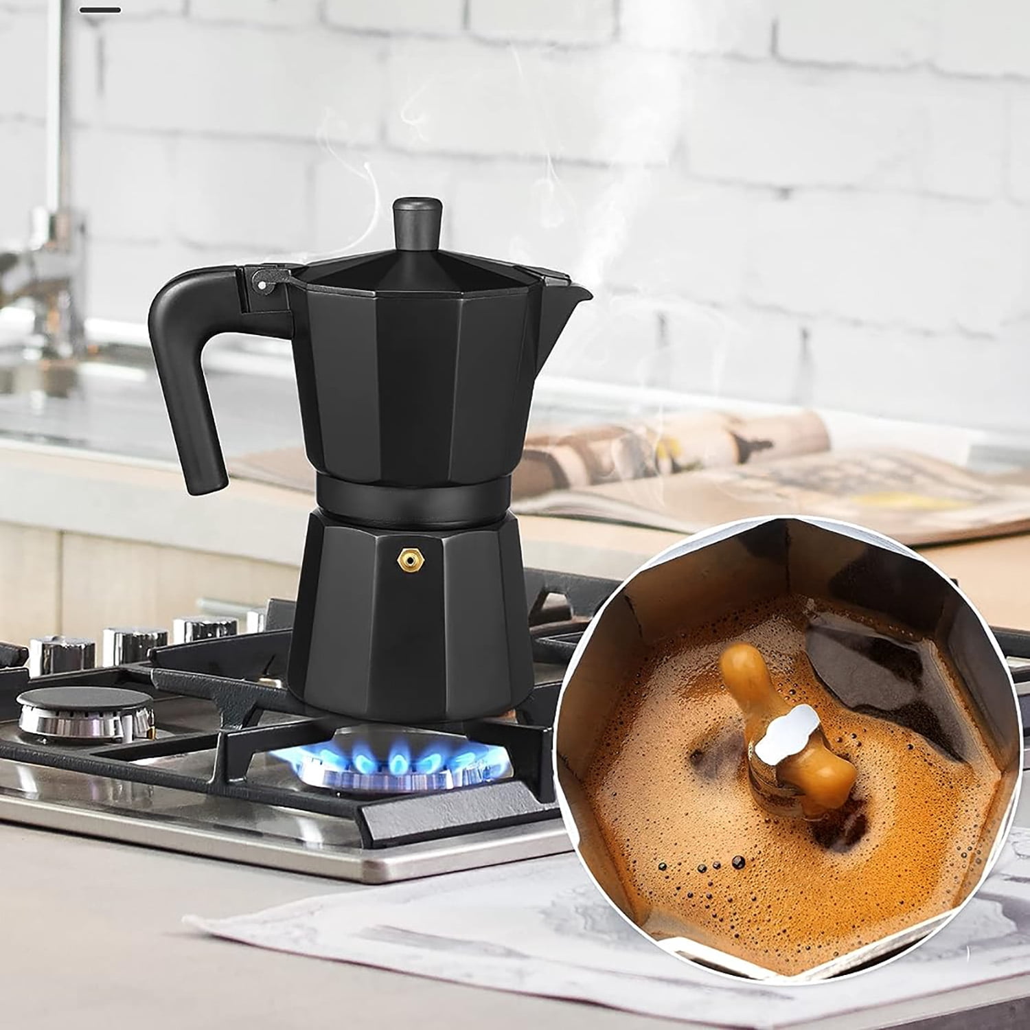 Otufan Classic 3-Cup Mocha Coffee Pot, Aluminum Espresso Maker