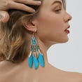 thumbnail image 4 of 1 Pair Women Hook Earring Beaded Feather Decor Retro Bohemian Ethnic Style Tassel Waterdrop Pendant Vacation Beach Hanging Earring Ear Jewelry -Lake Blue, 4 of 8