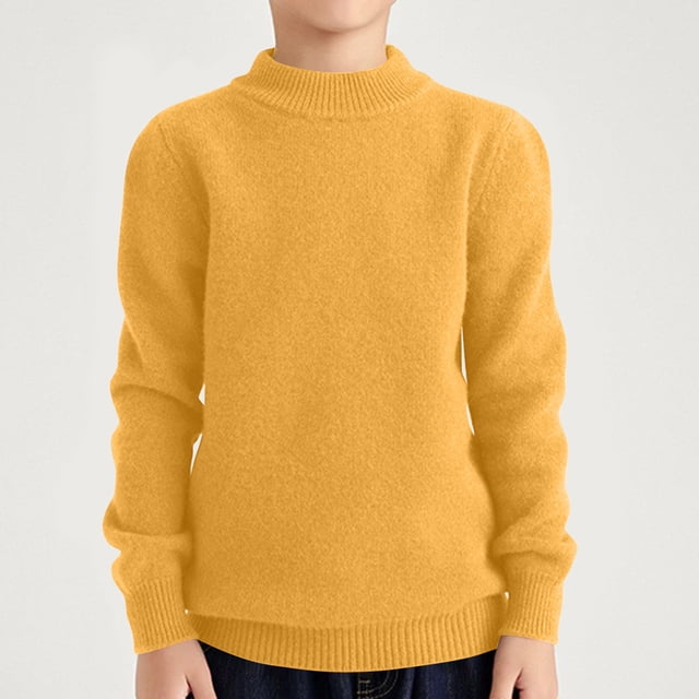 LWFFDAW Long Sleeve Shirts for Kid Boys Girls Trendy Ribbed Knitted Tops Solid Color Basic Shirts Mock Neck Pullover Tops Children Clothes Yellow Size 150