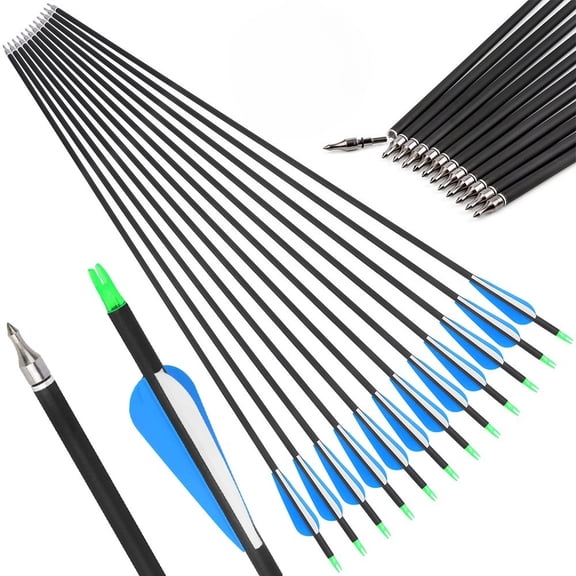 SURWOLF rchery Carbon Arrows Vanes SP500 30" Archery Recurve Compound Bow Hunting 12X