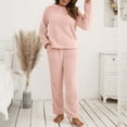 thumbnail image 4 of BLOCLOALO 2 Piece Lounge Set Pullover Crewneck Sweater Women's Trousers of Pure Color Winter Plush Sweater Knitting Set Long Sleeve Tops Comfortable Lounge Sets Comfortable Lounge Sets Pink L, 4 of 9