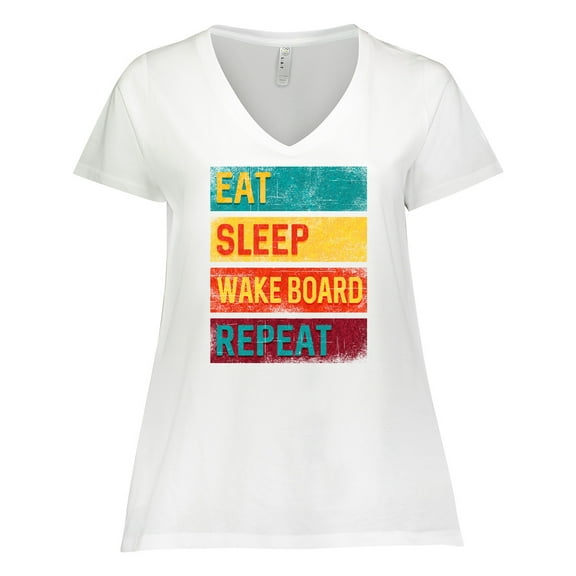 Inktastic Wakeboarding Eat Sleep Wakeboard Repeat Women's Plus Size V-Neck T-Shirt