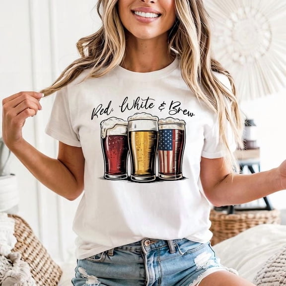 Fourth Of July Red White and Brew Men’s And Women's Graphic Tee 100% Cotton by TBun, Full Sizes S-5XL