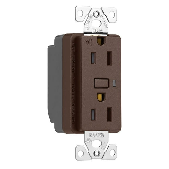 Eaton Z-Wave Plus split control wireless duplex receptacle, Tamper Resistant, 15A, Flush Mounting, Oil Rubbed Bronze color, 2 pole 3 wire, grounding, Decorator receptacle