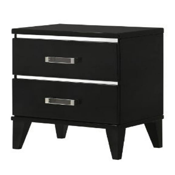 Nightstand with 2 Drawers and Metal Trim, Black