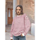 thumbnail image 5 of Sudadera de Cuello Redondo A Rayas de Gran Tamaño para Mujer, Jersey de Larga con Bloques de Color, Camiseta Informal Holgada para Hacer Ejercicio, Color Rojo, Talla L, 5 of 6