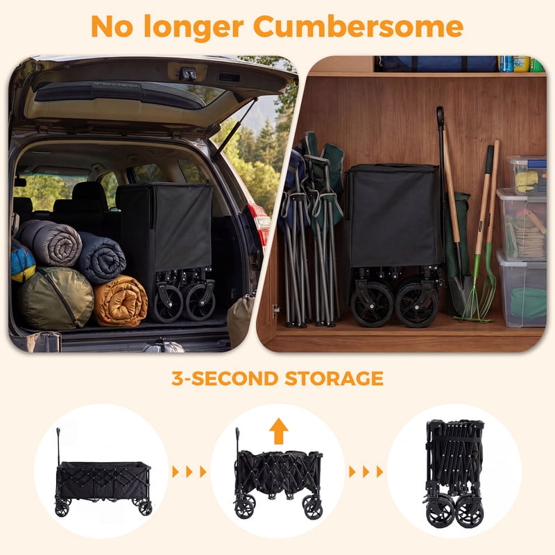 Gianna Foldable Wagon Cart, 440lbs Capacity heavy-duty steel frame，Large-capacity gardening cart，All-terrain tires for camping