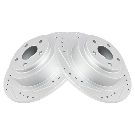 TRQ Rear Performance Brake Rotors Set Solid Premium G-Coated Cross Drilled & Slotted Fits Select 2003-2006 Subaru Baja 2000-2004 Legacy Outback