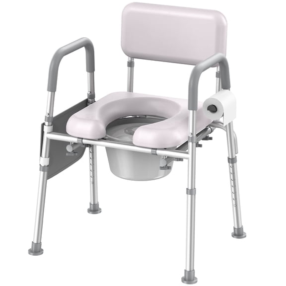 Kekoy Bedside Commode Chair with Padded Seat and Backrest, Aluminum Commode Toilet for Adults, Seniors, Disabled, Adjustable Height, Includes Potty Bucket & Splash Guard, 400lbs Capacity