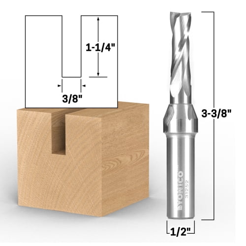 3/8" Dia. 2 Flute Upcut Spiral End Mill CNC Router Bit - 1/2" Shank - Yonico 31252