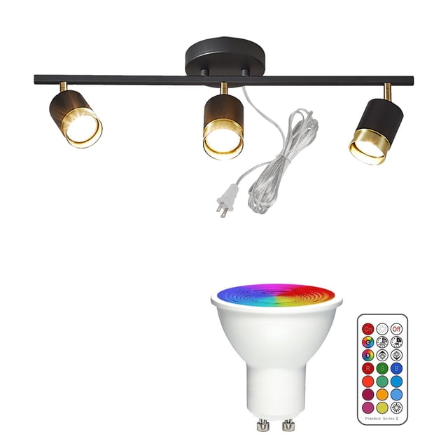FSLiving Lampes de Plafond Réglables Près du Plafond, Éclairage de Plafond avec Télécommande, Changement de Couleur RVB Blanc Ampoule Minuterie GU10 Mini Lumières Kit d'Éclairage sur Rail pour Cuisine Vitrine Boule Disco