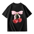 thumbnail image 3 of ibiyuan Girl Oversized Tees Girls Floral Cherry Print Short Sleeve Tee Lightweight Summer Casual Top Comfortable Fit Everyday Wear Black, 3 of 3