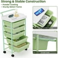 thumbnail image 4 of Rolling Storage Cart with Drawers, Utility Cart with 5 Drawers and Tabletop, 5 Tier Utility Cart on Wheels Multipurpose Storage Drawer Cart Organizer with Lockable Wheels for Home Office School, Green, 4 of 8
