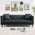 thumbnail image 2 of GAOMON 78" Chesterfield PU Leather Sofa, Handmade Button Tufted 3-Seater Couch with Deep Seat & 2 Pillows, Rolled Arms, for Living Room, Apartment, Black, 2 of 7